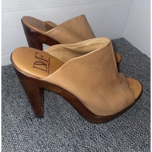 Diane Von Furstenberg DVF Mule 8.5 Leather Peep Toe Platform Chunky Boho Retro - Picture 1 of 16